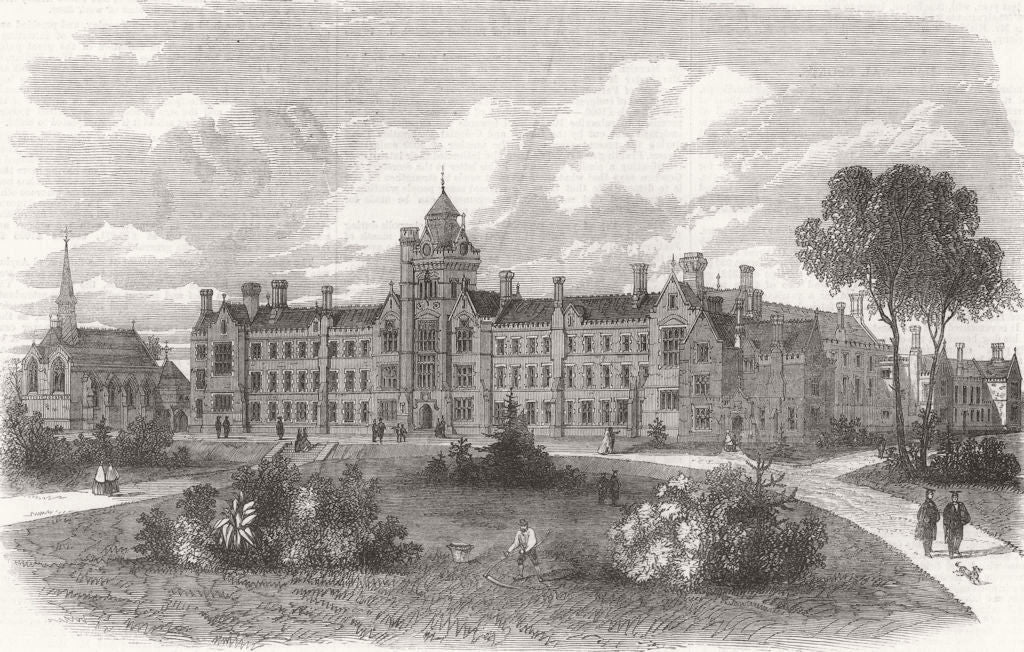 BEDFORDSHIRE. The Bedfordshire Middle-Class College 1870 old antique print